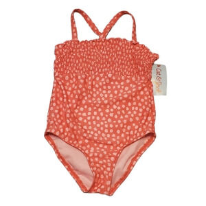 NWT Cat & Jack Toddler Girl's Smocked Coral 1 PC Swimsuit 4T